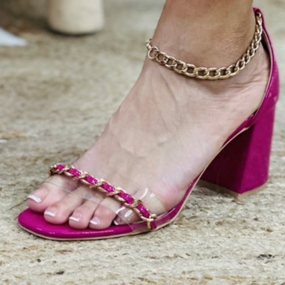 ⭐️NIB - Kayleen Fushcia Ankle Chain Strap Heels - Womans Size 7.5 - Picture 1 of 3